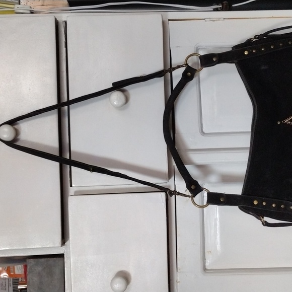 Gothic black shoulder/hand bag Cross design embellished with rivets. - Picture 4 of 11